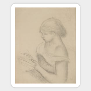 A Girl Reading (with a Sketch of Seated Woman) by Auguste Renoir Sticker